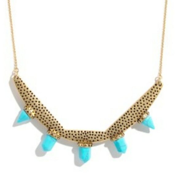 Madewell Jewelry - MADEWELL TURQUOISE STUD STAMP DOT GOLD NECKLACE